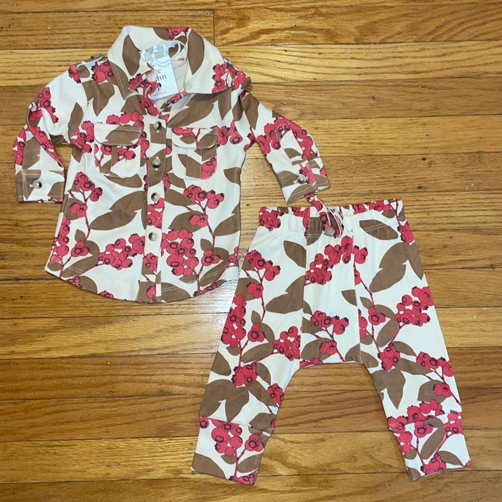 NWT kate Quinn cranberry set button up collar shirt and pants